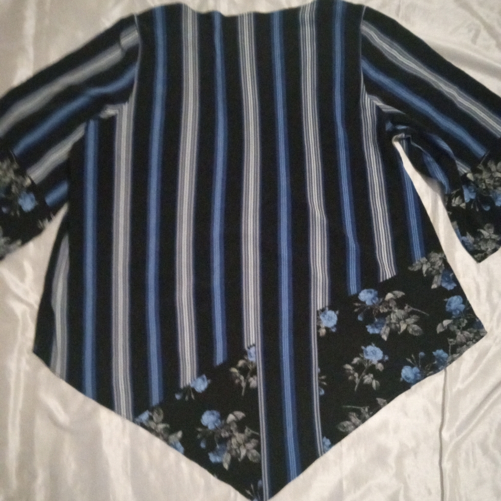 Alfani Women's Floral 1/4 Sleeve Blk/Blue Top Size2X
